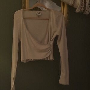 Elegant Cream Long Sleeve Wrap Top